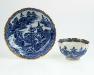 Antique 18thc.  Chinese Blue And White Porcelain Tea Bowl & Saucer.