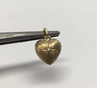 Vintage 14k Gold Diamond Puffy Heart Pendant Charm Florentine Brushed Finish 3