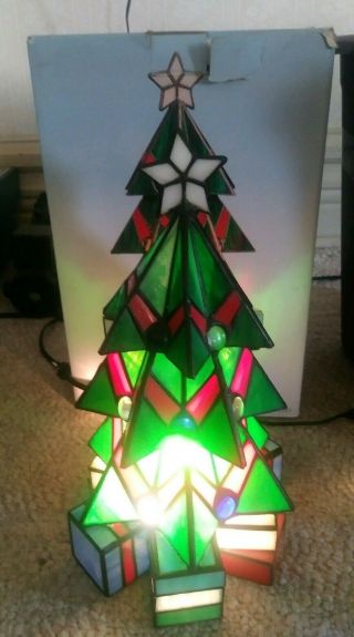 Vintage Tiffany Style Stained Glass Christmas Tree Light Lamp Decor