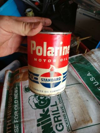 Nos Full 1950s Vintage Standard Polarine Motor Oil Old 1 Qt Tin Oil Can