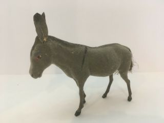 Antique Large Donkey Germany German Stick Legs Flocked Hide Nativity