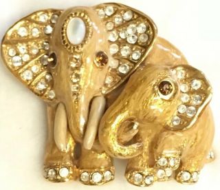 Vintage St John Elephant Mom Baby Crystal Enamel Pin Brooch