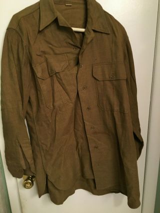 Wwii Us Army Mustard Wool Uniform Shirt,  Size 15 1/2/33 Named