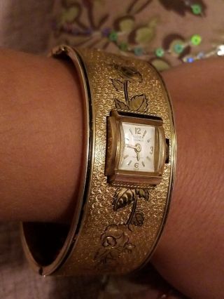 Eloga Ladies Watch Swiss 17 Jewels Incabloc Lancraft Cuff Bracelet Gold Filled