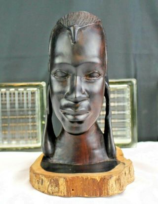 Vintage Makonde Mpinga Ebony Wood Art Carving Tanzania African Head Bust