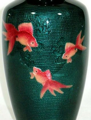 Sato Japanese Ginbari Cloisonne Vase with Three Gold Fish 2