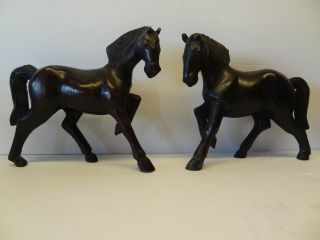 Hand Carved Wooden Horse Figurines Two Very Well Done