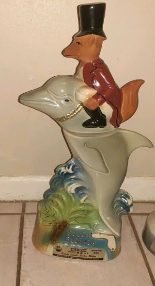 Jim Beam 1980 South Florida Bottle Club Fox Riding Dolphin Decanter Regal China