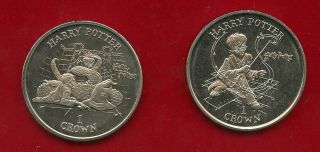 Harry Potter 2001 And 2002 Dated Crowns Issued By Isle Of Man Proof - Like Conditi