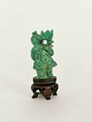 Chinese Turquoise Stone Carving of A Boy Figure With Stand 2