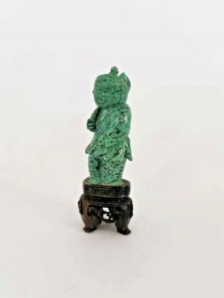 Chinese Turquoise Stone Carving of A Boy Figure With Stand 3