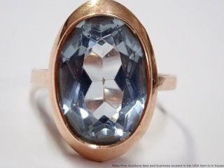 Vintage Retro Deco 14k Rose Gold Russian Hallmarks Syn Blue Spinel Ladies Ring