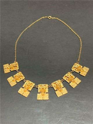 Vintage Marbel Salvador Teran Mexico Gold Plated Dangle Necklace