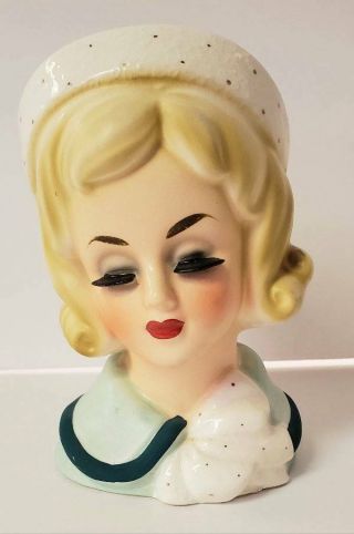 Vintage Blonde Large Eyelashes Japan Dabs Brand Lady Head Vase Planter Porcelain