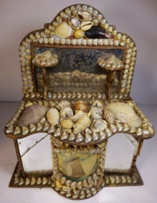 Vintage Antique Victorian Sea Shell Art Seashell Miniature Dresser Jewelry Box
