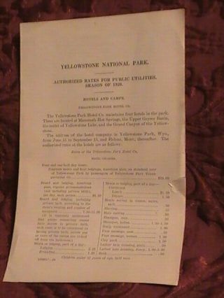 1920 Yellowstone National Park Hotel Co Public Rates Brochure Pamphlet