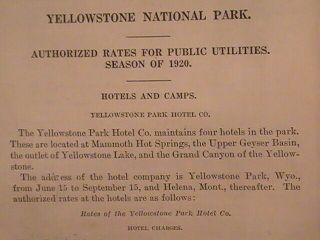 1920 Yellowstone National Park Hotel co public rates Brochure pamphlet 3