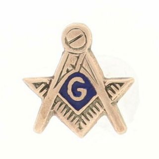 Vintage Blue Lodge Master Mason Lapel Pin - 14k Gold Blue Enamel Masonic Gift