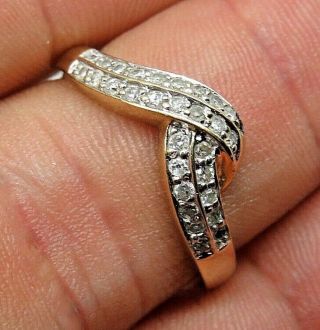 9ct Gold & Diamond Ring As Twist Scroll Design Size P,  2.  56g