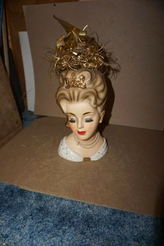 Huge Vintage 9.  5 Inch Tall 1963 Inarco E - 1068 Lady Head Planter Vase