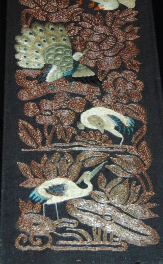 Early Antique Chinese Embroidered Panel Birds Metal Threads Framed