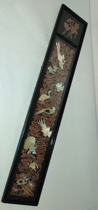 EARLY ANTIQUE CHINESE Embroidered Panel BIRDS Metal Threads FRAMED 2