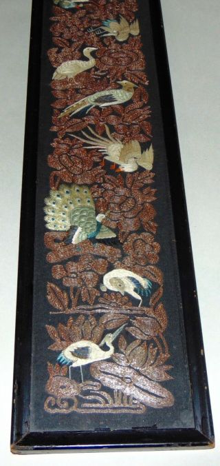 EARLY ANTIQUE CHINESE Embroidered Panel BIRDS Metal Threads FRAMED 3