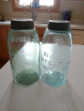 Crude Marion Jar And Keystone Mason Patent 1858 Half Gallon Fruit Jars