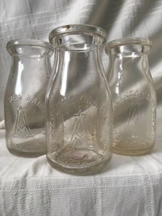 3 Vintage Half Pint Milk Bottles Alderney Dairy Newark Jersey 1920s Bottle