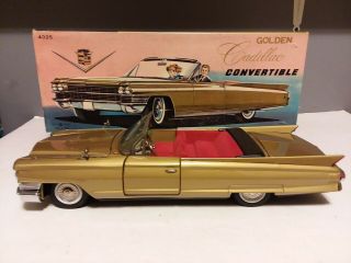 Vintage Large Bandai Golden Cadillac Convertible Tin Bo Car W/box 17 " Long