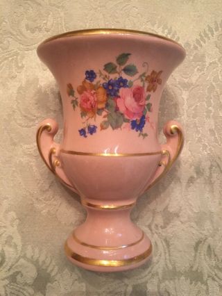 Small Pink Porcelain Urn Vase With Gold Trim And Floral Pattern 4 "