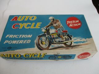 PISTON ACTION TIN MOTORCYCLE WITH BOX BY T.  N.  JAPAN 2
