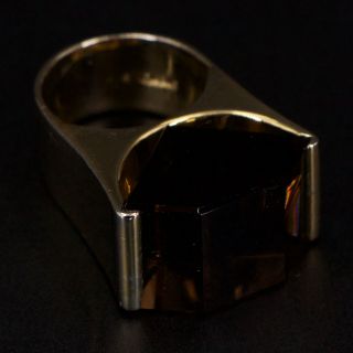 Vtg Sterling Silver - Smoky Quartz Modern Statement Gold Ring Size 5 - 15.  5g