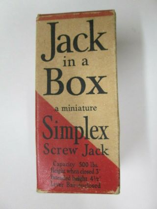 A Rare Jack In A Box.  Miniature Simplex Screw Jack.  Chicago Fair 1934.