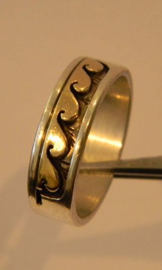 Sterling Silver 14k Yellow Gold Wave Ring Vintage P.  Skeet Size 10 6g