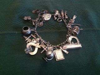 Wwii Era Sterling Silver Charm Bracelet 26 Charms