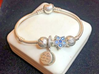 Vintage Sterling Silver Authentic Signed Pandora Charm Bracelet 5 Charms Ale