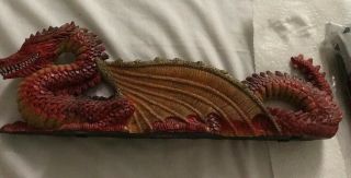 Red And Orange Dragon Figurine Statue With Charcoal.  12” Long