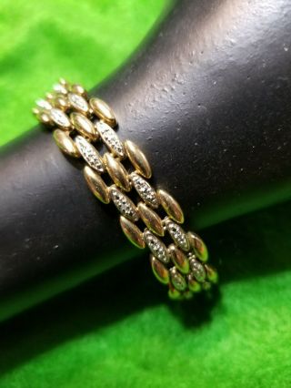 Vintage 925 Solid Sterling Silver & Gold Gilt With Diamonds Heavy Gate Bracelet