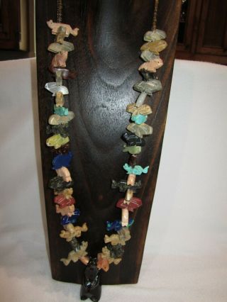 Vintage Zuni Native American 51 Animal Fetish Necklace Heishi Beads Silver Cones