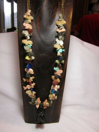Vintage Zuni Native American 51 Animal Fetish Necklace Heishi Beads Silver Cones 3
