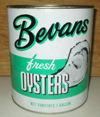 Vintage Bevans Brand Oyster Gallon Tin Can - Packer Va 303