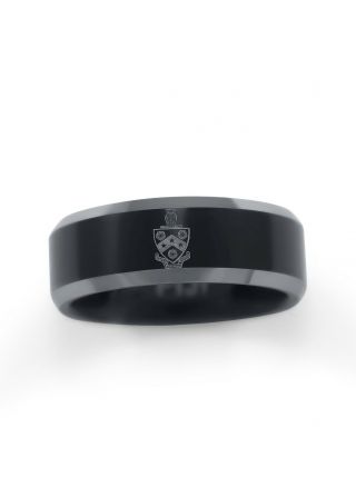 Phi Gamma Delta (fiji) Fraternity Black Tungsten Ring With Crest & Letters