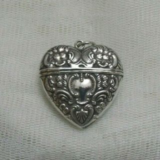 Victorian Style Sterling 925 Silver Repousse Design Puffy Heart Keepsake Locket