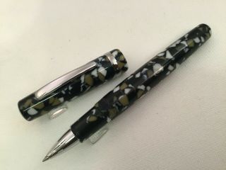 Think Pens (by Krone) Cracked Ice Olive Green Black Marbled Rollerball Pen
