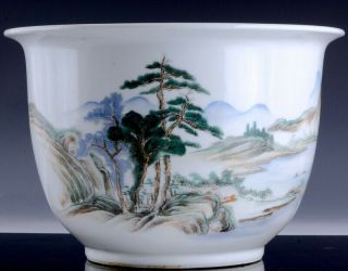 Finely Painted Antique Chinese Famille Rose Mountain Landscape Planter Vase