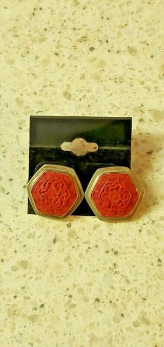 Sajen Cinnabar,  Sterling Silver Stud Earrings - Vintage Draft