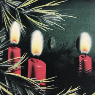 Vintage Mid Century Christmas Greeting Card Candles In Tree Art Deco Norcross