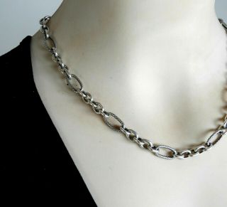 Vintage Solid Figaro Textured Sterling Silver Chain Necklace 18 Heavy 37g Fancy