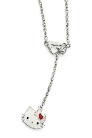 Hello Kitty Sterling Silver Heart Bow Necklace Sterling Silver & Enamel